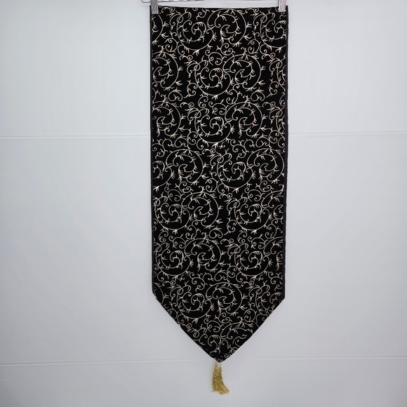 Table Runner Black & Gold Swirl Elegant Home Holiday Christmas Decor 13 x 71 - Picture 7 of 8